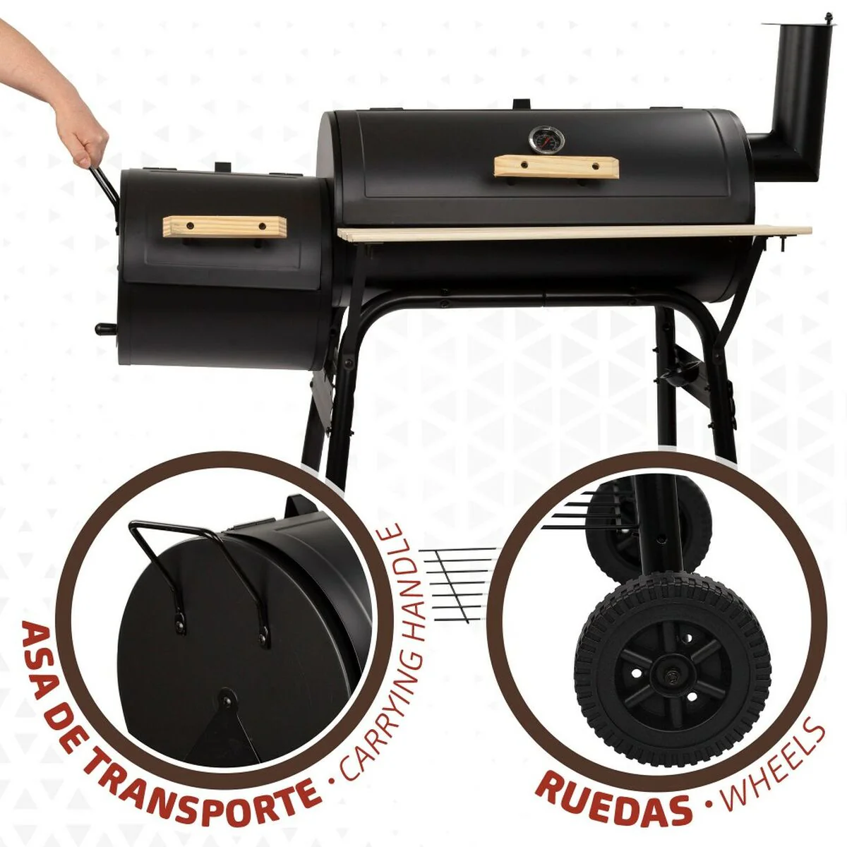 Barbecue a Carboni con Ruote Aktive Acciaio Plastica Metallo smaltato 106 x 106 x 61 cm Nero - Image 4