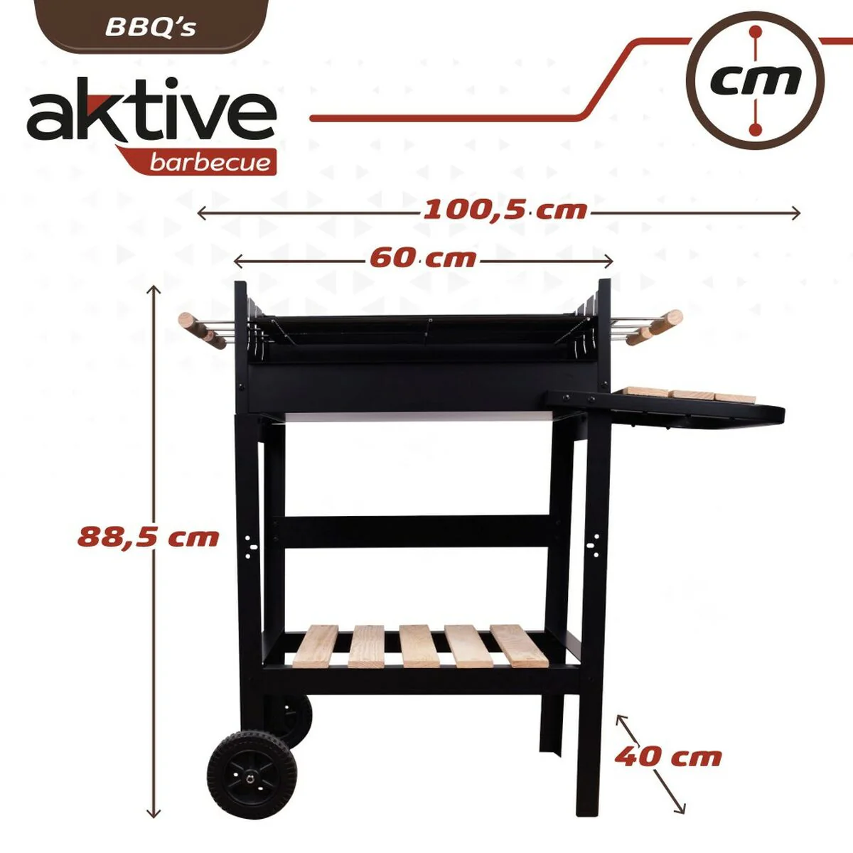Barbecue a Carboni con Ruote Aktive Metallo smaltato 100,5 x 88,5 x 40 cm Nero - Image 5